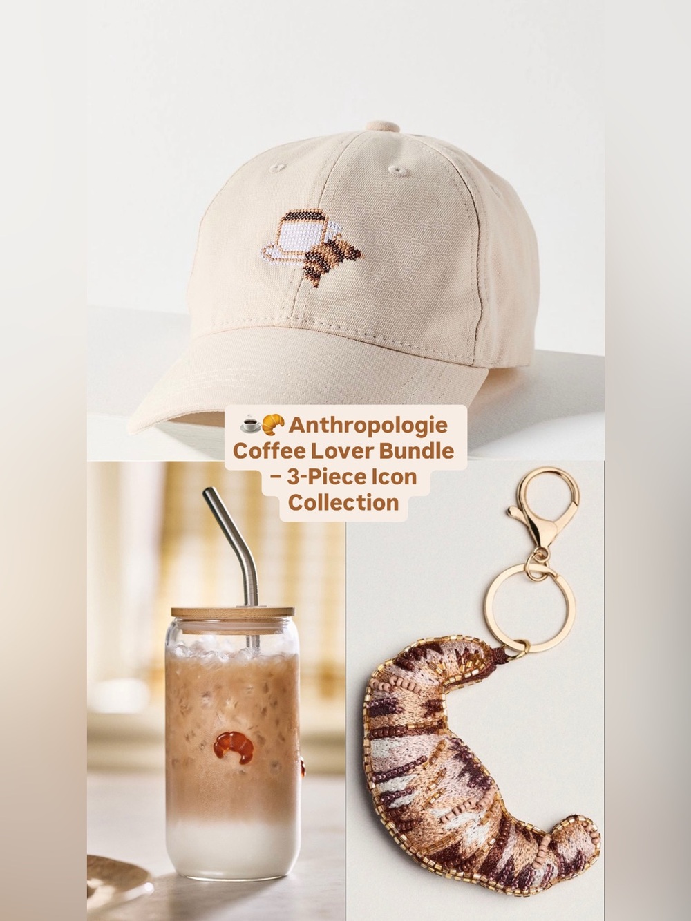 ☕🥐 Anthropologie Coffee & Croissant Lover Bundle – 3-Piece Icon Collection